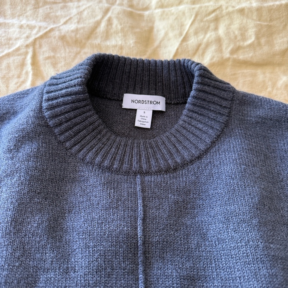 Nordstrom Wool Blend Gray Ribbed Crew Neck Sweater – Size Small - Picture 3 of 7